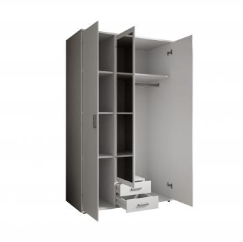 Kleiderschrank KARL 3 Türen / 1 x mit Spiegel / 2 Schubladen Weiß Dekor